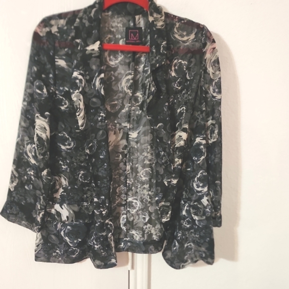 Material Girl Black and Gray Blazer with Flared Hem